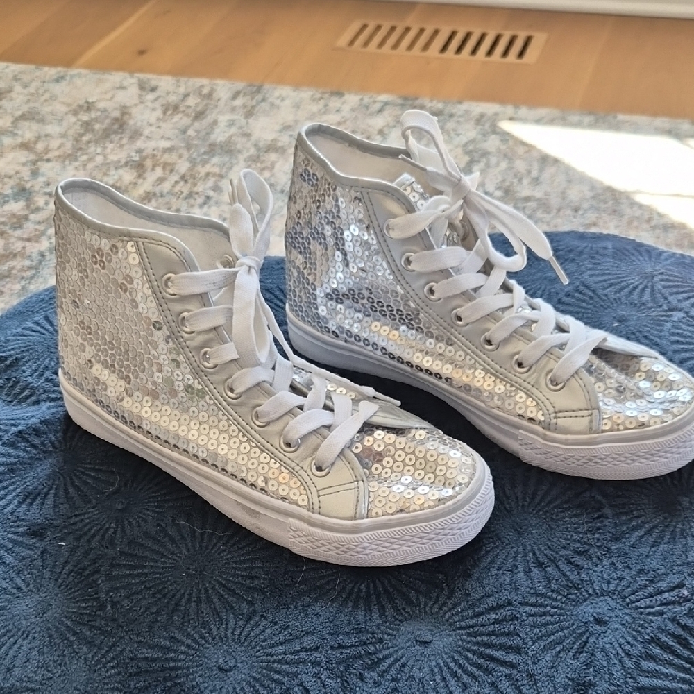 Balera Silver Sequin High-Top Dance Sneakers Size 7
